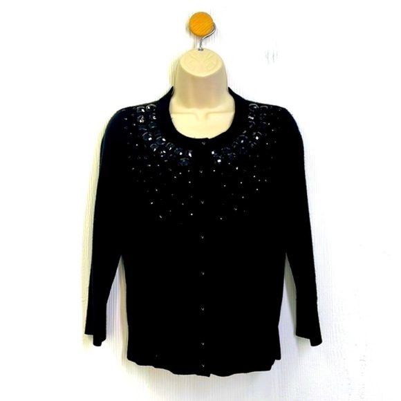 Kate spade - Kati Black Beaded Wool And Cashmere Button Up Cardigan Small - Picture 2 of 11